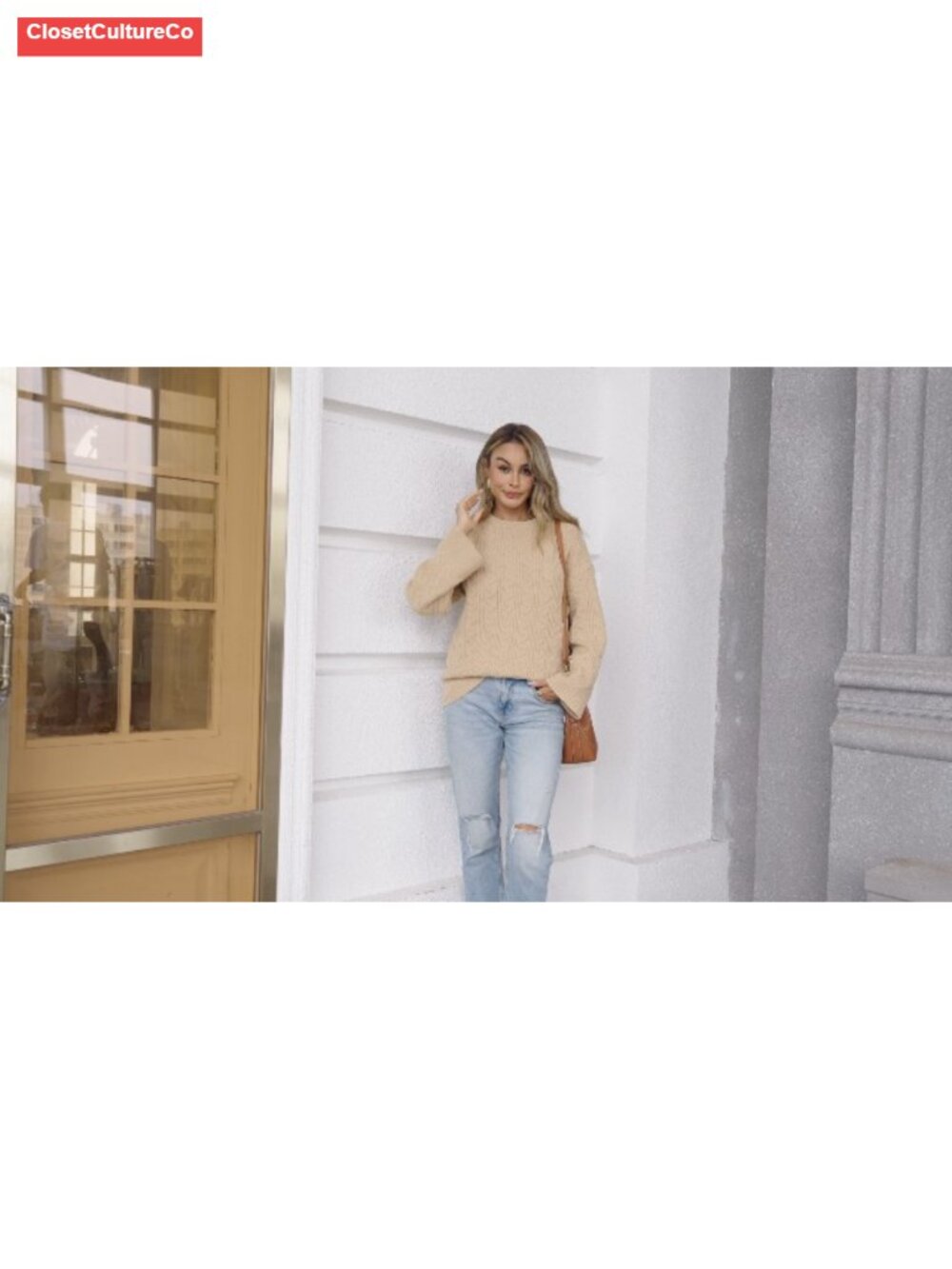 Cable Knit Sweater Oversized Long Sleeve Crew Neck Chunky Pullover - Picture 5 of 5